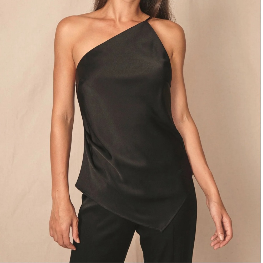 Allen Schwartz RED Kinney Satin Cowl Asymmetrical Top